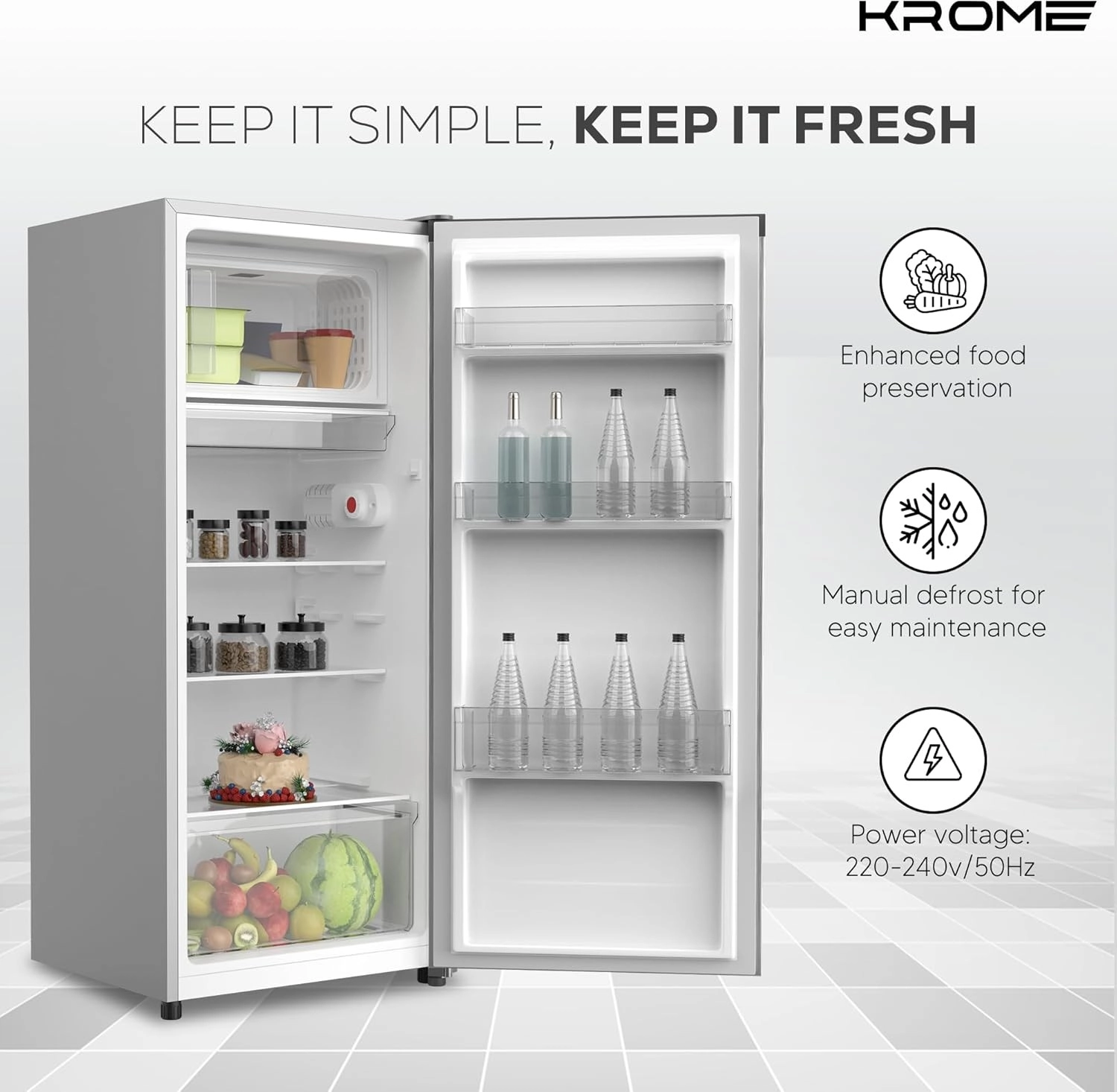 ثلاجة Krome سعة 220L Direct Cool (KR-RDC220H)