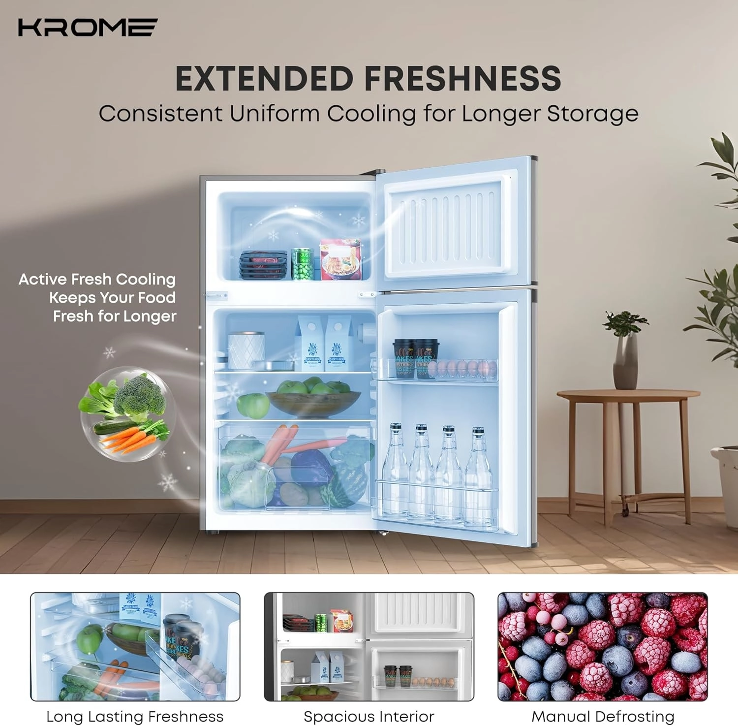 Krome Refrigerator 138L Defrost Double Door (KR-RFF138DDAG)