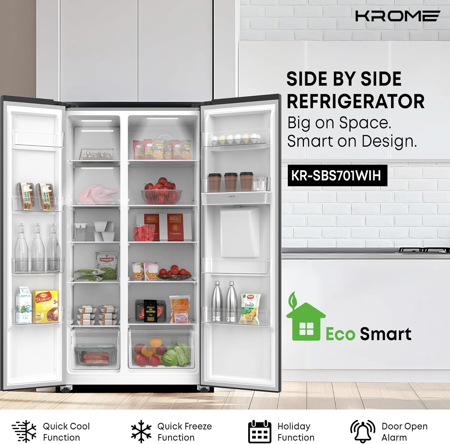 Krome Side-by-Side Refrigerator 700L Inverter (KR-SBS701WIH)