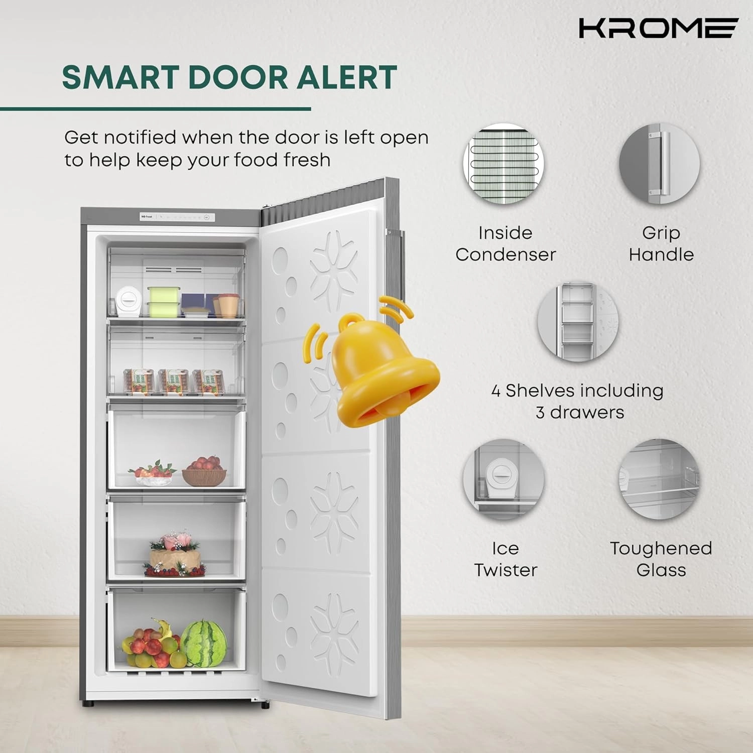 Krome Upright Freezer 270L No Frost Inverter (KR-UF270IM)