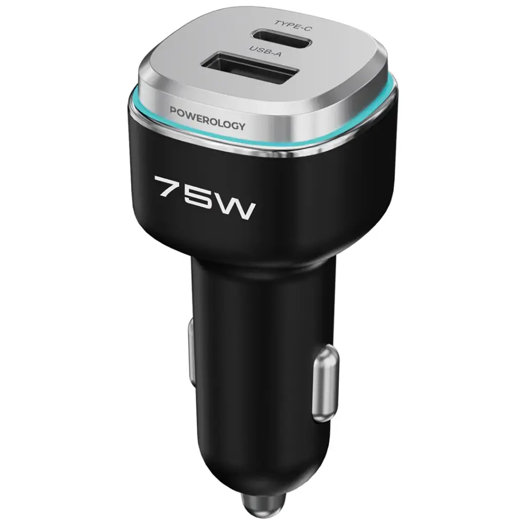 Powerology 75W Dual-Port High-Power Car Charger with Lightning Cable