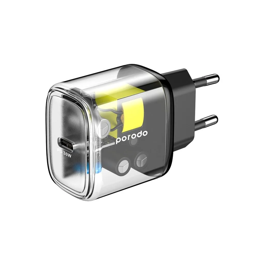 Porodo 30W Transparent Quick Charger USB-C Power Delivery EU