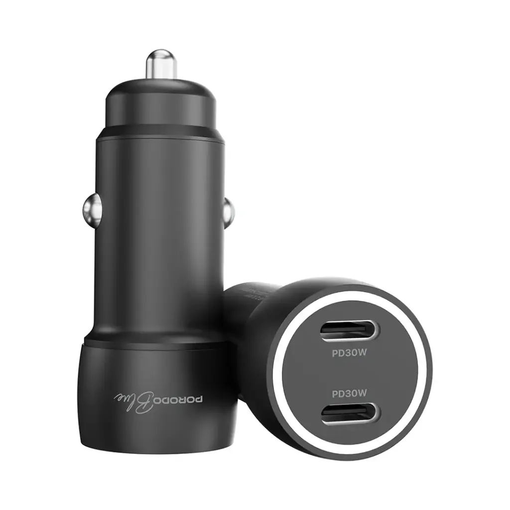 Porodo Blue RIVA 60W Dual USB-C Car Charger with Lightning Cable (PBCCR50LBK)
