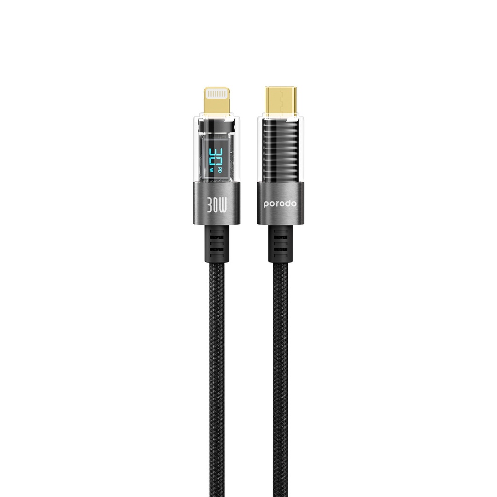Porodo Transparent Braided USB-C to Lightning Cable Fast Charge & Data 1.2m
