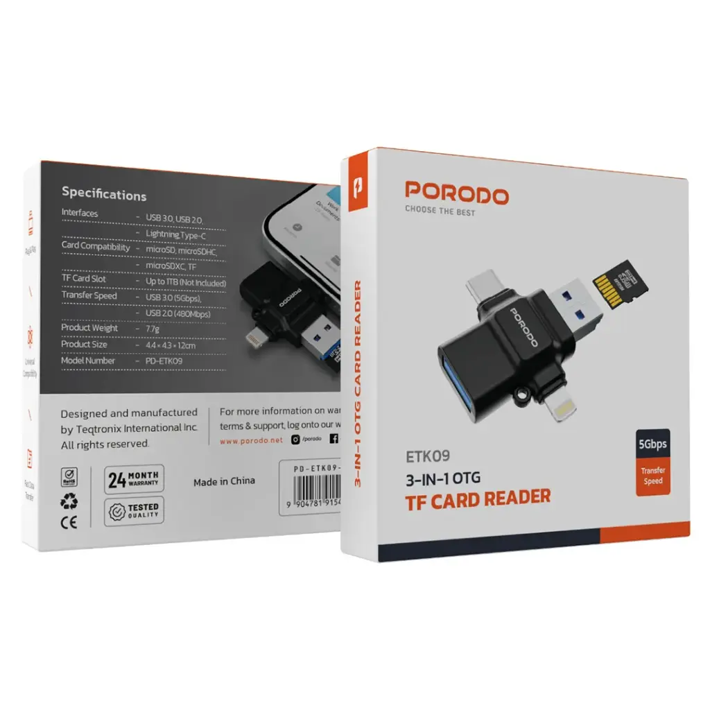 Porodo 4-in-1 OTG Adapter with TF Card Reader