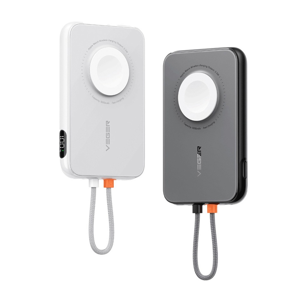 Porodo 5000mAh Slim Power Bank with Integrated Lightning Cable