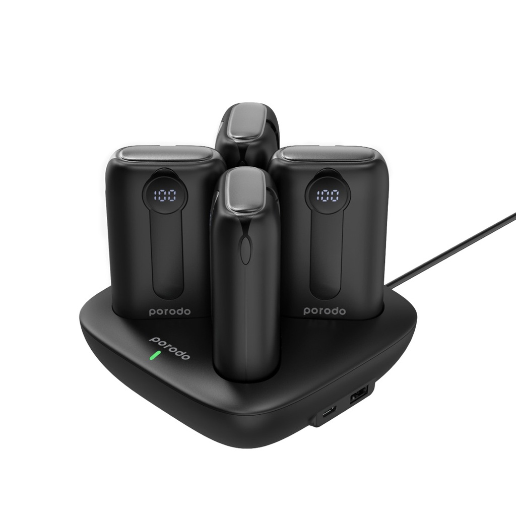 Porodo 10000mAh 4-Port Power Bank Station with Lightning/Type-C Integrated Cable