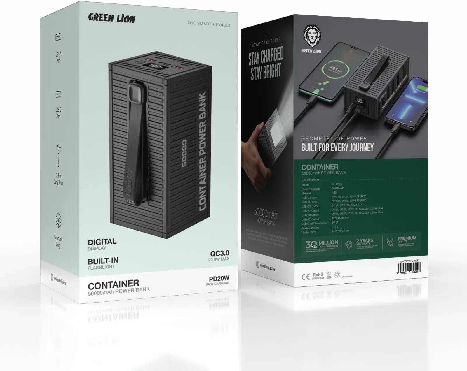 Green Lion Container Power Bank 50000mAh PD 20W with 4 In 1 Cable