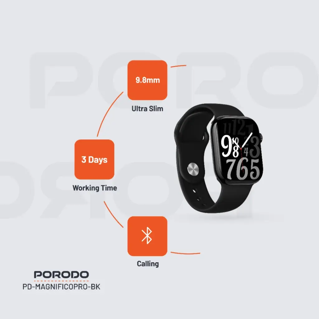 Porodo Jet Black Magnifico Pro Smart Watch