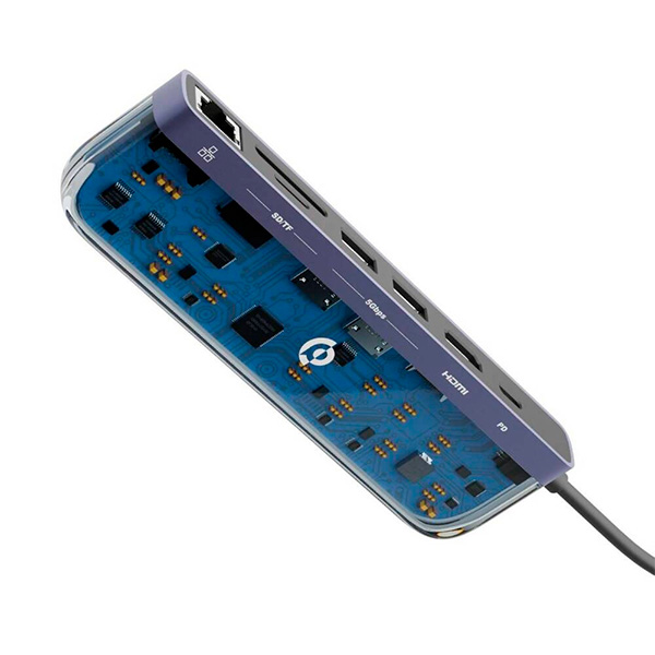 محول Powerology USB-C متعدد المنافذ 7 في 1 سلسلة Crystalline