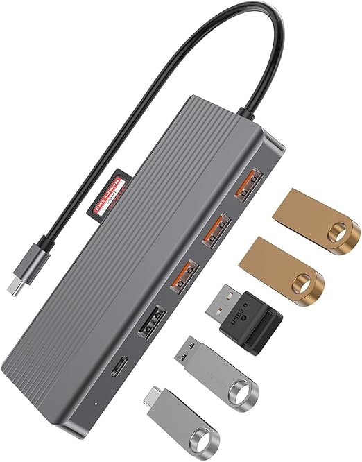 محول Powerology USB-C 13 في 1 مع Dual HDMI وDP 4K وEthernet بسرعة 10Gbps